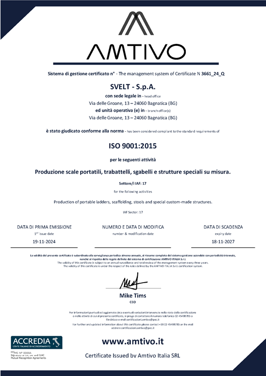 EN ISO 9001 Certification: a new milestone for SVELT SPA